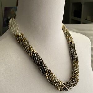 Gold White & Bronze Beaded Necklace
